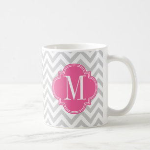 Taza De Café Monograma personalizado zigzag gris claro de
