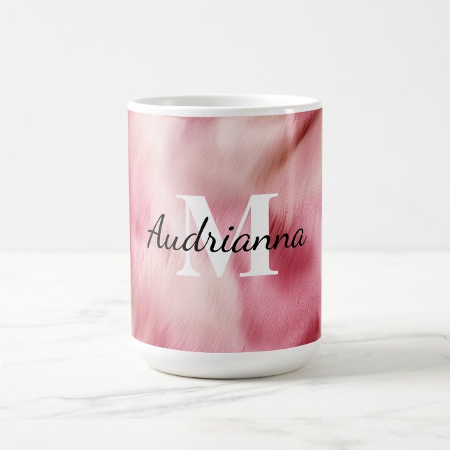 Taza De Café Monograma Piel de vaca de lechuza rosa moda (Centro)