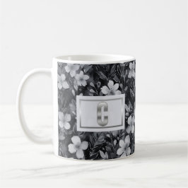 Taza De Café Monograma Plata Letra Floral acuarela