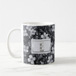 Taza De Café Monograma Plata Letra Floral acuarela