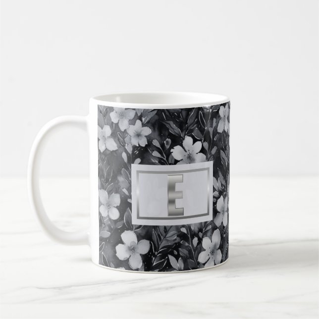 Taza De Café Monograma Plata Letra Floral acuarela (Izquierda)