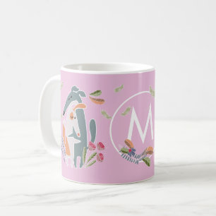 Taza De Café Monograma Podenco Perro y Galgo Personalizado Lila