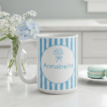 Monograma Preppy de Raya Blanca Azul Caprichosa