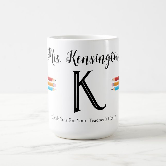 Taza De Café Monograma profesor de lápices rojos azules amarill (Centro)