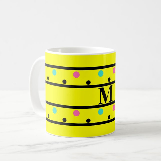 Taza De Café Monograma puntos de polka amarillos (Anverso izquierdo)