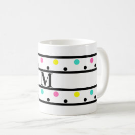 Taza De Café Monograma puntos de polka negra