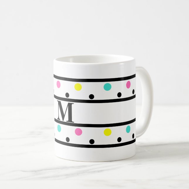 Taza De Café Monograma puntos de polka negra (Anverso derecho)