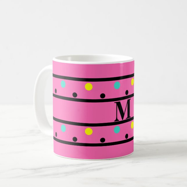 Taza De Café Monograma puntos de polka rosa (Anverso izquierdo)