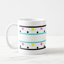 Taza De Café Monograma puntos de polka rosa amarillo turquesa