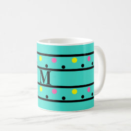 Taza De Café Monograma puntos de Polka Turquesa