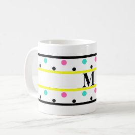 Taza De Café Monograma puntos de Polka Turquesa Rosa Amarillo
