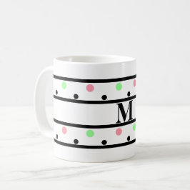 Taza De Café Monograma puntos de Polka Verde Rosa Negro