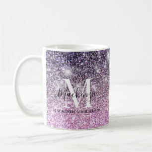 Taza De Café Monograma Purpurina de color morado rosado Girona