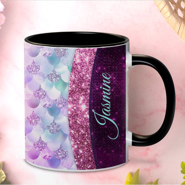 Taza De Café Monograma purpurina de imitación de plata rosa de  (Subido por el creador)