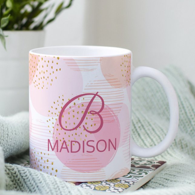 Taza De Café Monograma Purpurina de niñas rosadas moderno perso (Subido por el creador)