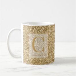 Taza De Café Monograma Purpurina de oro de Moda personalizada