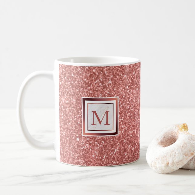 Taza De Café Monograma Purpurina de oro Girly Rosa (Con donut)