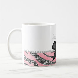 Taza De Café Monograma Purpurina de plata rosa Rosa glamuroso