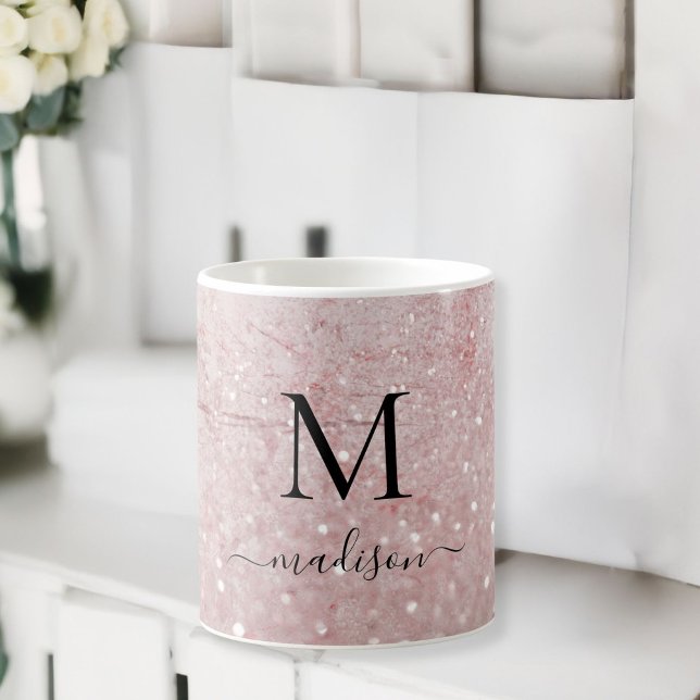Taza De Café Monograma Purpurina específico del cliente Café Mu (Monogram, Customer specific, Glitter, Handwriting Font, Coffee Mug.)