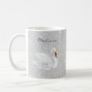Taza De Café Monograma Purpurina Plata de la Princesa de Swan