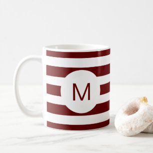 Taza De Café Monograma rayado de borgoña (o color Personalizad