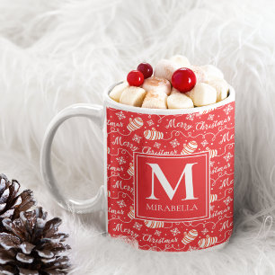 Taza De Café Monograma Red Merry Christmas Wintens