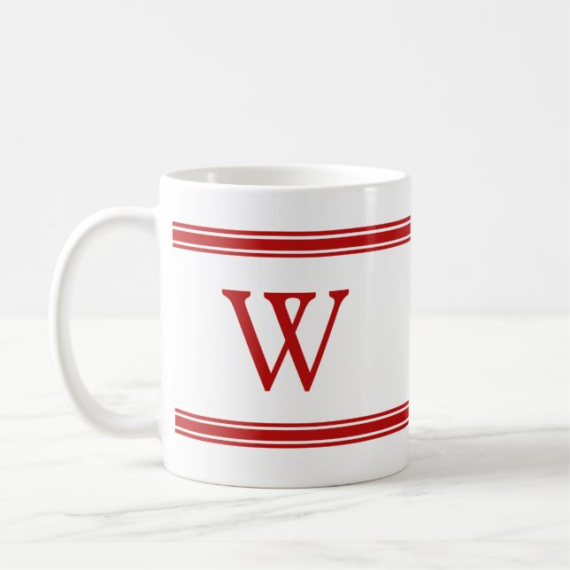 Taza De Café Monograma Red Stripe Personalizado Mug (Izquierda)