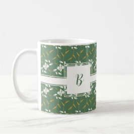Taza De Café Monograma Regal Floral Green Square