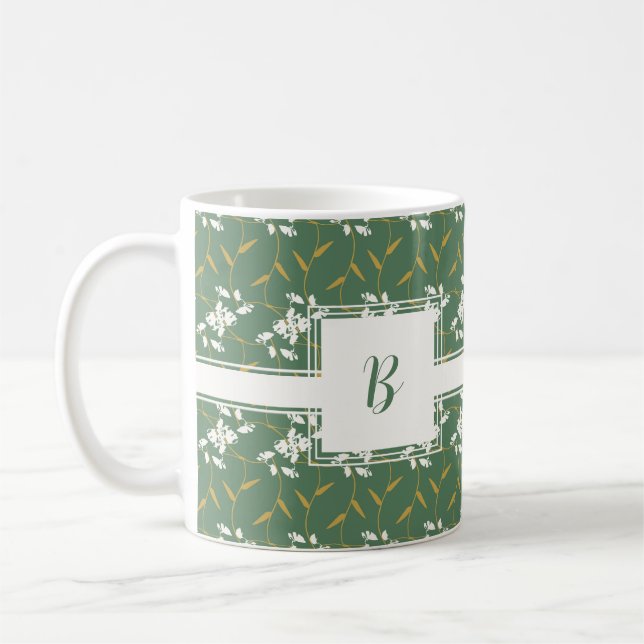Taza De Café Monograma Regal Floral Green Square (Izquierda)