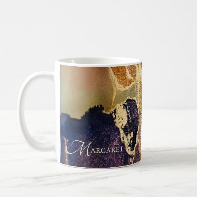 Taza De Café Monograma Resumen Oro Tan Purple Art (Izquierda)