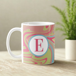 Taza De Café Monograma Resumen rosa y verde Mug Swirl