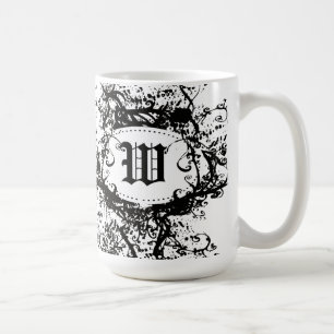 Taza De Café Monograma retro blanco y negro W del modelo