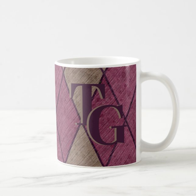 Taza De Café Monograma retro clásico morado de diamante Argyle (Derecha)