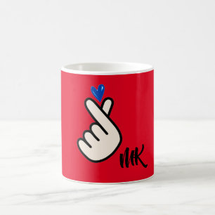 Taza De Café Monograma Rojo Azul Corazón Azul de mano K-pop cor