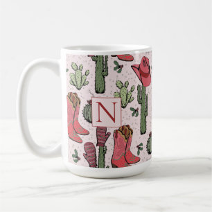 Taza De Café Monograma rojo de la niña Navidad del suroeste