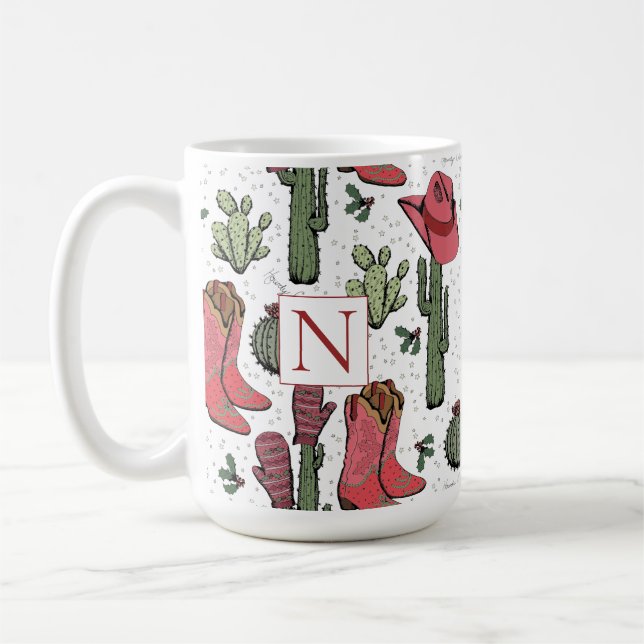 Taza De Café Monograma rojo de la niña Navidad del suroeste (Izquierda)