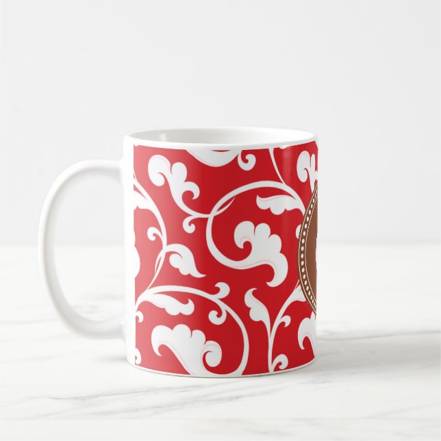Taza De Café Monograma rojo femenino elegante del estampado de (Izquierda)