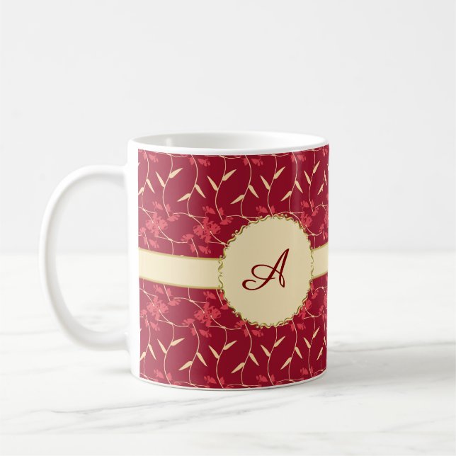 Taza De Café Monograma rojo floral de Regal alegre (Izquierda)