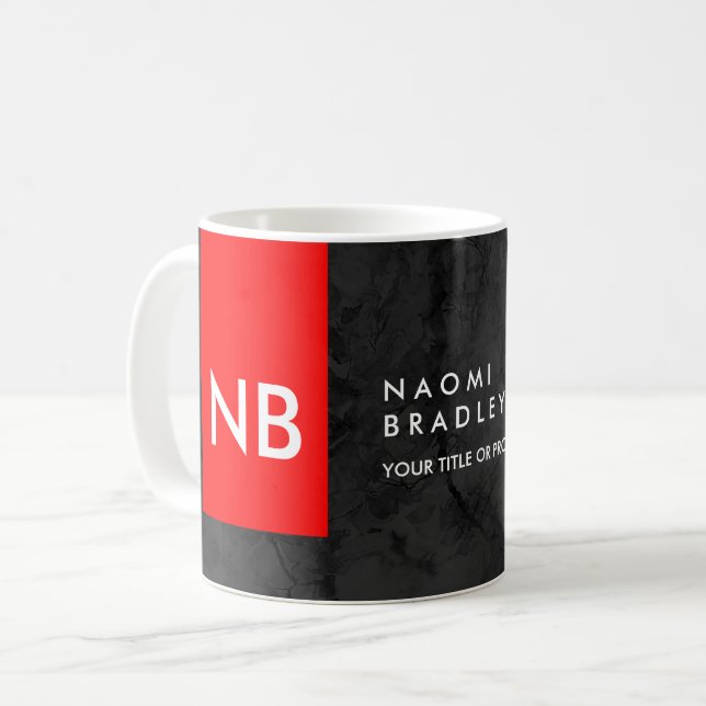 Taza De Café Monograma Rojo Gris Patrón moderno (Anverso izquierdo)