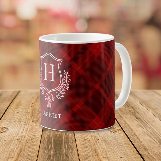 Taza De Café Monograma rojo Plástico Tartán inicial (Subido por el creador)