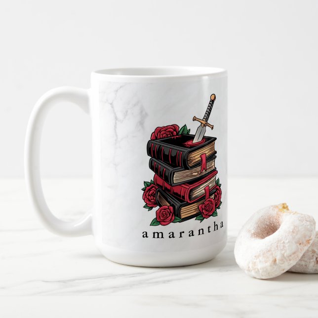 Taza De Café Monograma Romantasy Bookish Book Lover (Con donut)
