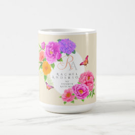 Taza De Café Monograma romántico Peonies Garden Beige
