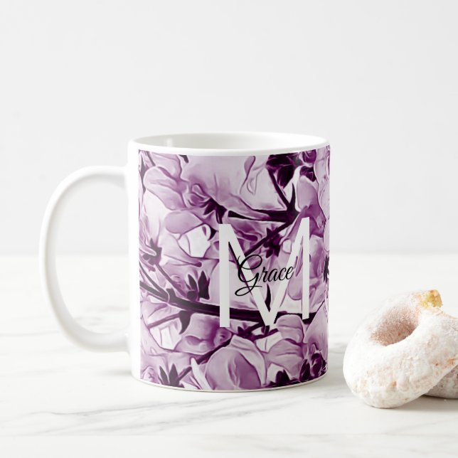 Taza De Café Monograma Rosa Café Flower Mug (Con donut)