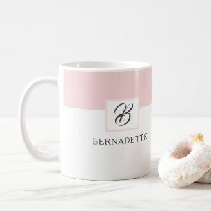 Taza De Café Monograma rosa café Mug   Blanco elegante femenino