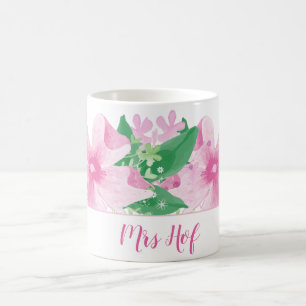 Taza De Café Monograma rosa con orquídea