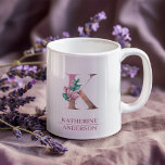 Taza De Café Monograma Rosa de color de agua de color de flor K<br><div class="desc">Monograma Rosa de color de agua de color de flor K</div>