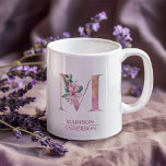 Taza De Café Monograma Rosa de color de agua de color de flor M<br><div class="desc">Monograma Rosa de color de agua de color de flor M</div>