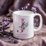 Taza De Café Monograma Rosa de color de agua de color de la let<br><div class="desc">Monograma Rosa de color de agua de color de la letra J</div>