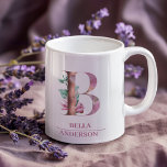 Taza De Café Monograma Rosa de color de agua de color de la let<br><div class="desc">Monograma Rosa de color de agua de color de la letra B</div>