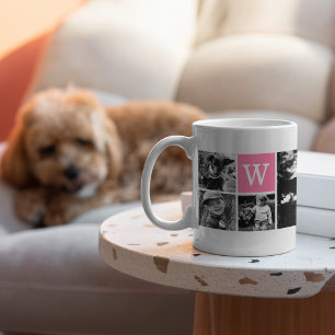 Taza De Café Monograma rosa de plantilla de 5 fotografías